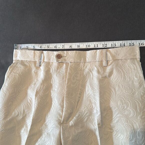 Men’s Floral Cream 2 Piece Tuxedo Suit Shawl Lapel Red Trim 34 Jacket 31 Pants - Picture 10 of 12